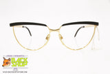METALFLEX mod. G&G 1, Vintage eyeglass frame women satin black golden, New Old Stock 1980s