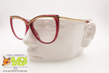 ESSENCE by INDO mod. 415 Women's cat eye frame golden eyebrows bar & cherry red acetate , Made in Japan, New Old Stock