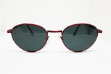 Red satin THINK PINK sunglasses glasses with black oval lenses, iridescent frame ful vue deadstock vintage 90s