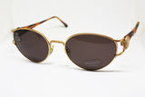 NINA RICCI mod. 3437 matte golden frame havana tortoise shell stone effect, Oval pantos sunglasses spectacles Made in France, Nos 80s