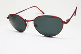 Red satin THINK PINK sunglasses glasses with black oval lenses, iridescent frame ful vue deadstock vintage 90s
