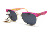 LOZZA SPORT mod. Siport 1 wayfarer sunglasses, spectacles UV 400 lenses, clear & pink with golden glittered details among arms, Nos 1980s