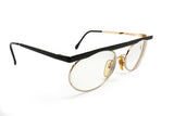 Flat top 1970s eyeglasses hand-assembled CLAUDIO LA VIOLA oval lenses , black & gold glasses for womens ladies Made in Italy