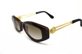GIANNI VERSACE mod. 343 A vintage 1990s womens sunglasses thick brown acetate & sating gold metal arms // Versace medusa logo, New old stock