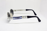 LES COPAINS vintage oval full rimmed sunglasses, cool round brilliant silver architectural arms made in Italy, NOS 1980s