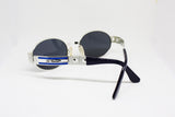 LES COPAINS vintage oval full rimmed sunglasses, cool round brilliant silver architectural arms made in Italy, NOS 1980s