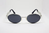 LES COPAINS vintage oval full rimmed sunglasses, cool round brilliant silver architectural arms made in Italy, NOS 1980s