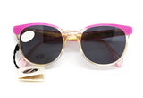 LOZZA SPORT mod. Siport 1 wayfarer sunglasses, spectacles UV 400 lenses, clear & pink with golden glittered details among arms, Nos 1980s