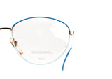 80s glasses eyewear DESIL mod. mimi , oval front frame adorned bicolours of blue , Italian manifacture hand finished, New old stock