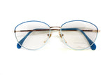 80s glasses eyewear DESIL mod. mimi , oval front frame adorned bicolours of blue , Italian manifacture hand finished, New old stock