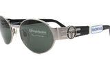 Sergio Tacchini deadstock sunglasses oval front // matte silver & black ST logo temples // Vintage NOS 1980s