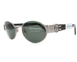Sergio Tacchini deadstock sunglasses oval front // matte silver & black ST logo temples // Vintage NOS 1980s