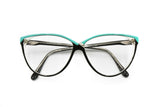 Lanvin Paris mod. OL 628 Cat eye frame acetate and metal // azure & black asymmetric front // High luxury and fashion ladies eyewear // NOS