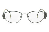 SILHOUETTE with wings oval metal frame, ladies womens eyewear // gray satin & see water acetate // vintage 1970s