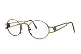 Antique gold stempunk gears NICOLE MILLER oval round eyewear // metal golden & black frame aged effect // Vintage retro 1980s eyewear