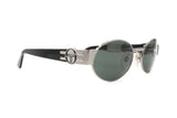 Sergio Tacchini deadstock sunglasses oval front // matte silver & black ST logo temples // Vintage NOS 1980s