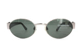 Sergio Tacchini deadstock sunglasses oval front // matte silver & black ST logo temples // Vintage NOS 1980s