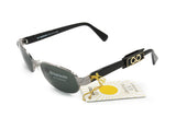 Sergio Tacchini deadstock sunglasses oval-rectangular front // matte gunmetal & black ST logo temples // Vintage NOS 1980s