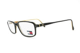 Tommy Hilfiger eyeglasses mod. TH - 035  rectangular eye wires // double layer acetate wayfarer model flag on arm // deadstock NOS 90s