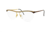Half Lunettes wired frame BLUMARINE italian brand 1980s // Eyeglasses half rimmed dark sportted and golden satin // Deadstock glasses 80s