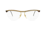Half Lunettes wired frame BLUMARINE italian brand 1980s // Eyeglasses half rimmed dark sportted and golden satin // Deadstock glasses 80s
