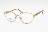 Vintage Retro SAFILO reading glasses frame oval gold satin and brown dappled,  ELASTA arm system, made in Italy NOS 1990s