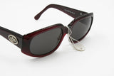 CHARME mod. 7222 oversize polygonal sunglasses Burgundy Red acetate with logos on arms, Deadstock 1980s sunnies