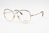 Rare and unique Yves Saint Laurent Paris mod. Hyre eyeglasses frame oval drop lenses, Golden main colour with White & Black details, NOS 70s