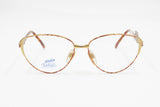 Vintage Retro SAFILO reading glasses frame oval gold satin and brown dappled,  ELASTA arm system, made in Italy NOS 1990s