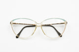 Sferoflex frame Italy 0200 clear cat eye with azure eyebrows and white pearl stripes, Vintage 1970s womens eyeglasses New Old Stock