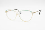 Sferoflex frame Italy 0200 clear cat eye with azure eyebrows and white pearl stripes, Vintage 1970s womens eyeglasses New Old Stock