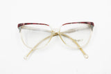 Vintage 1970s cat eye acetate ELEGANCE mod. Sophie , red tissue brows with gray and pearl details , NOS