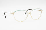 Sferoflex frame Italy 0200 clear cat eye with azure eyebrows and white pearl stripes, Vintage 1970s womens eyeglasses New Old Stock