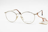 Vintage round womens pantos NOUVELLE mod. Elisa pale golden metal frame, New Old Stock eyewear glasses 1980s