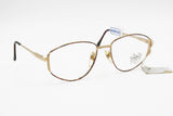 Vintage Luxottica eyeglasses frame prescription Golden filled 18K & Red dappled eye wire, piquet effect, New Old Stock 80s