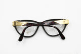Maxim's De Paris mod. Modart amaranth red, black & Golden vintage cat eye elongated womens frame eyeglasses, New Old Stock 80s