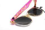 LOZZA SPORT mod. Siport 1 wayfarer sunglasses, spectacles UV 400 lenses, clear & pink with golden glittered details among arms, Nos 1980s