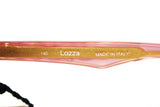 LOZZA SPORT mod. Siport 1 wayfarer sunglasses, spectacles UV 400 lenses, clear & pink with golden glittered details among arms, Nos 1980s