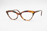 Missoni M 224 Vintage 80s cat eye eyeglasses thick accentuated eyebrows, brown wooden effect, New Old Stock 1980s