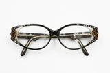 Vintage Cat eye black with strass eyeglasses frame eyewear, piece of art Hand made France, New Old Stock 1960s