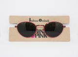 Red satin THINK PINK sunglasses glasses with black oval lenses, iridescent frame ful vue deadstock vintage 90s