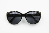 Clark by Trevi oversize cat eye black with gray lenses, Silver details lugs, New Old Stock 1980s
