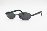 Vintage sunglasses ROLLING 786, Little oval sunglasses with green metallized metal, New Old Stock 1990s