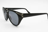 Clark by Trevi oversize cat eye black with gray lenses, Silver details lugs, New Old Stock 1980s