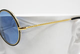 Golden & Black Round sunglasses LOOK patented model WASP, hipster style azure blue lenses, New Old Stock 1980s