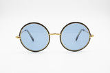Golden & Black Round sunglasses LOOK patented model WASP, hipster style azure blue lenses, New Old Stock 1980s