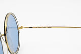 Golden & Black Round sunglasses LOOK patented model WASP, hipster style azure blue lenses, New Old Stock 1980s