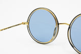 Golden & Black Round sunglasses LOOK patented model WASP, hipster style azure blue lenses, New Old Stock 1980s