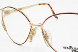 Rare Luxury women VENTURA by MAGIC M107 eyeglass frame, Gold & Red rappled rims, Medium oversize, New Old Stock 1980s
