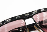Paloma Picasso 3706 Rare black flat top sunglasses eyewear white rhinestones browline, Deadstock 1980s